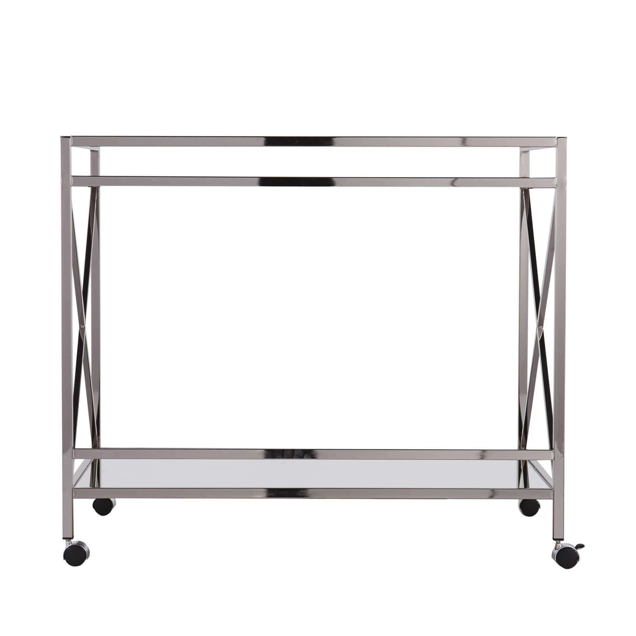 Silver Metal And Mirrored Glass Bar Cart - Homeroots