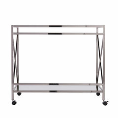 Silver Metal And Mirrored Glass Bar Cart - Homeroots