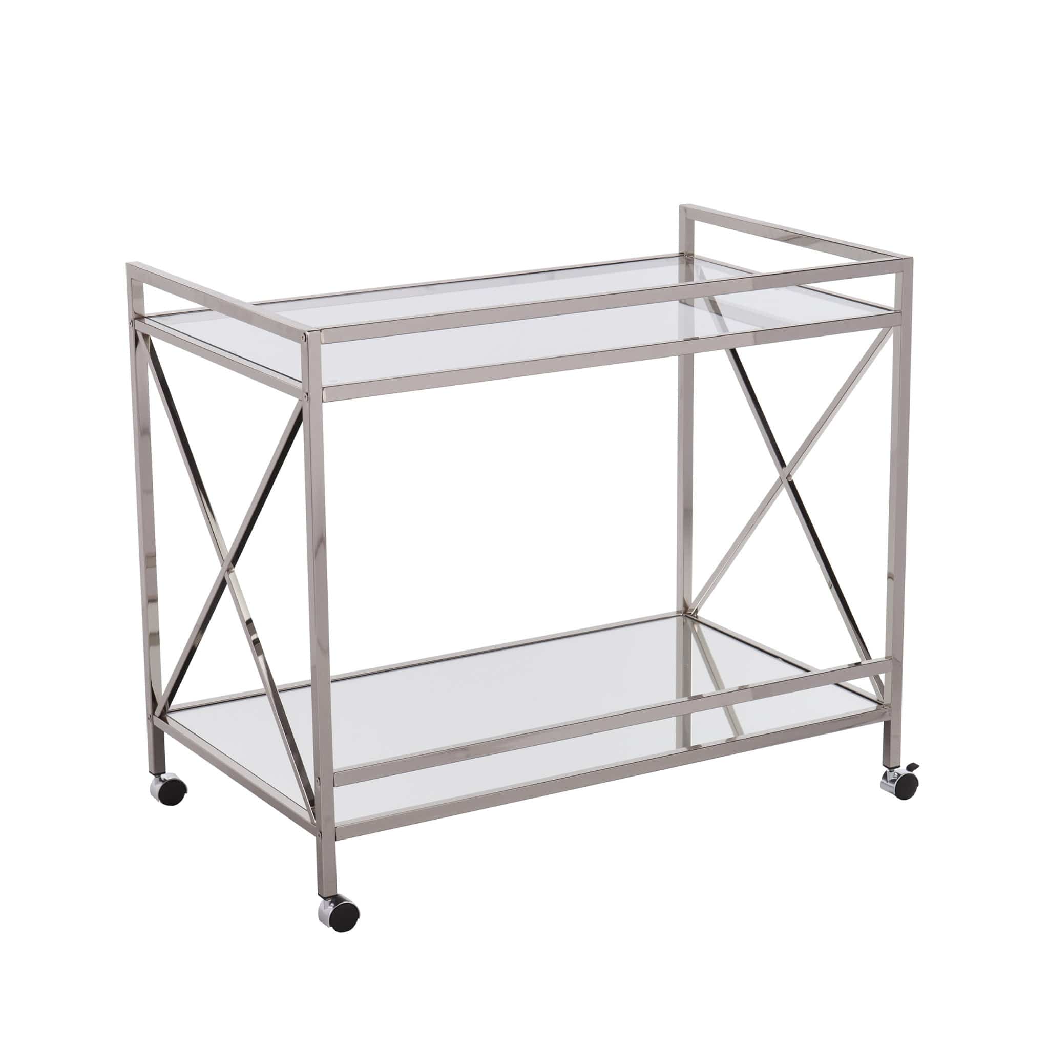 Silver Metal And Mirrored Glass Bar Cart - Homeroots