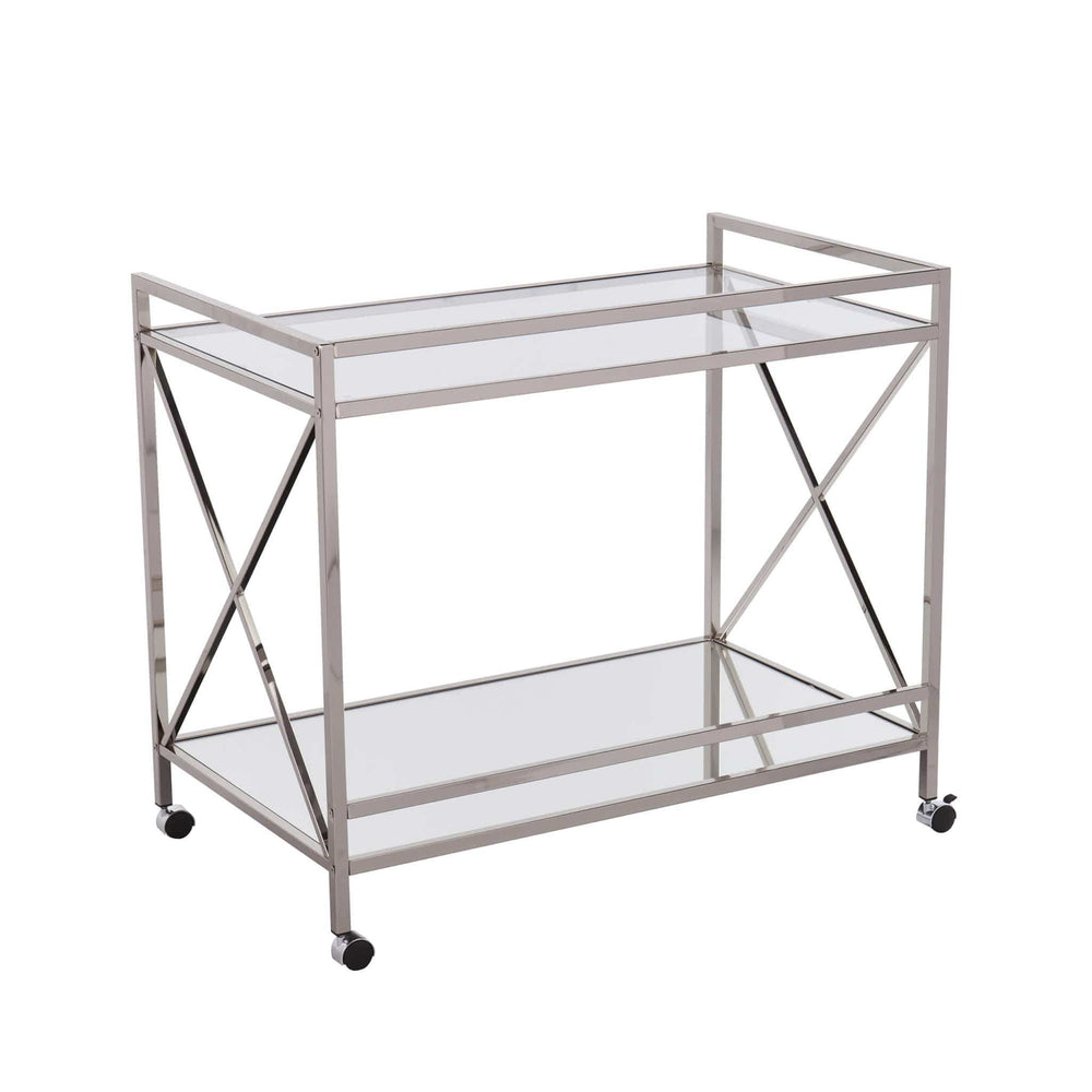Silver Metal And Mirrored Glass Bar Cart - Homeroots - Flyclothing LLC