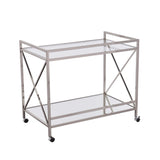 Silver Metal And Mirrored Glass Bar Cart - Homeroots - Flyclothing LLC