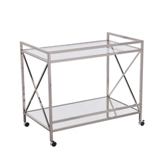 Silver Metal And Mirrored Glass Bar Cart - Homeroots