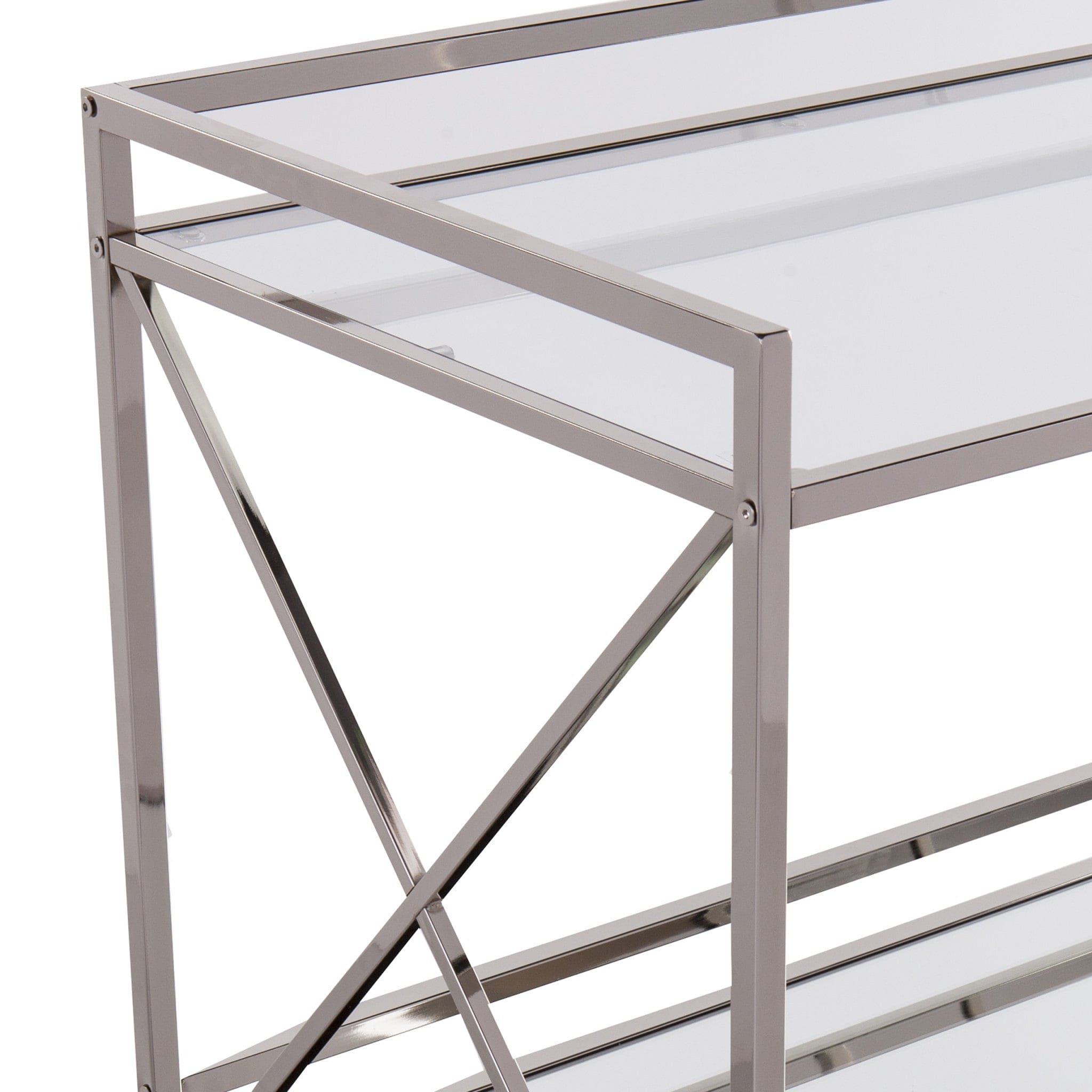 Silver Metal And Mirrored Glass Bar Cart - Homeroots