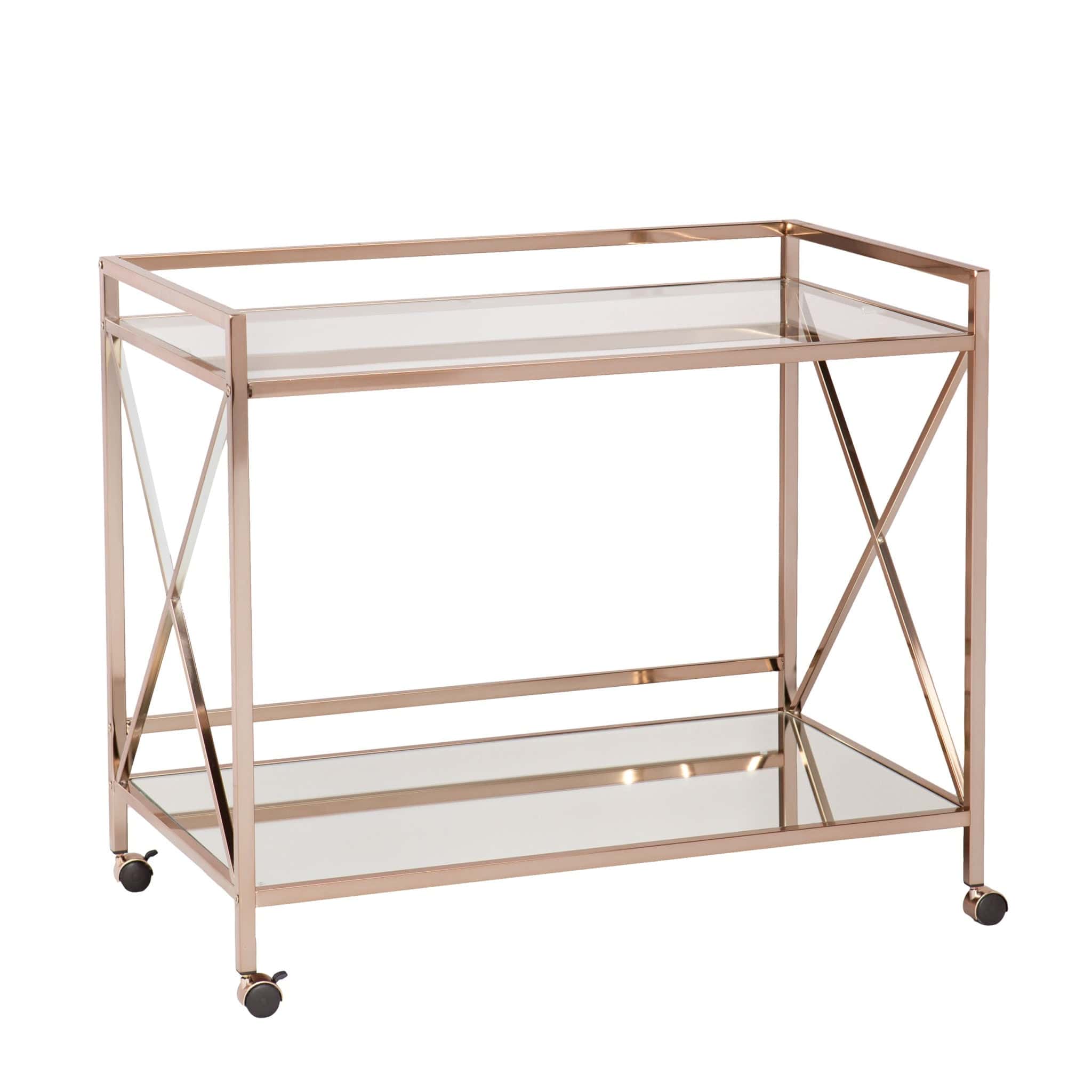 Gold Metal And Glass Rolling Bar Cart - Homeroots