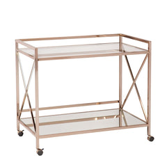 Gold Metal And Glass Rolling Bar Cart - Homeroots