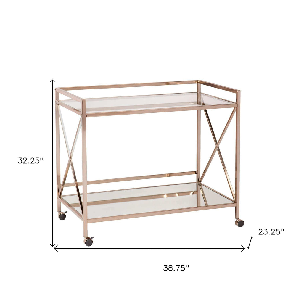 Gold Metal And Glass Rolling Bar Cart - Homeroots - Flyclothing LLC