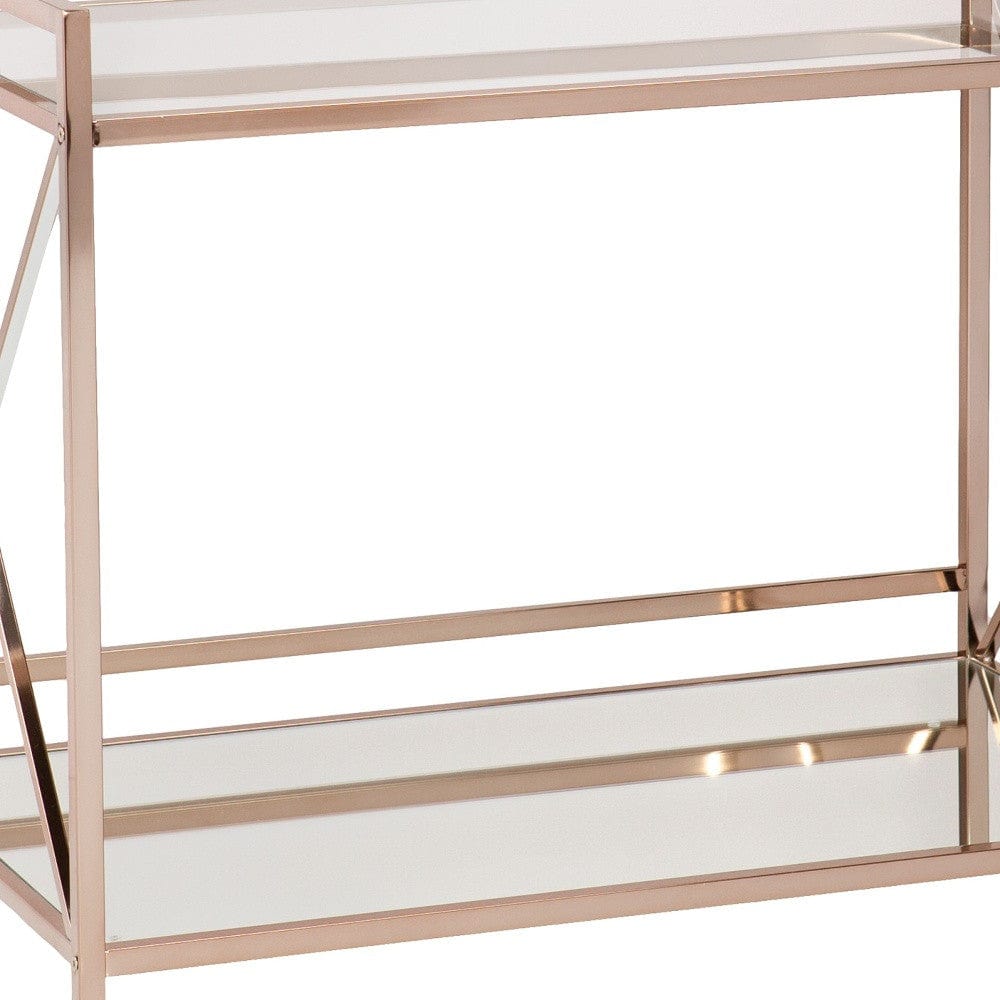 Gold Metal And Glass Rolling Bar Cart - Homeroots