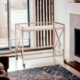 Gold Metal And Glass Rolling Bar Cart - Homeroots - Flyclothing LLC