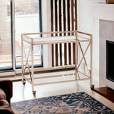 Gold Metal And Glass Rolling Bar Cart - Homeroots