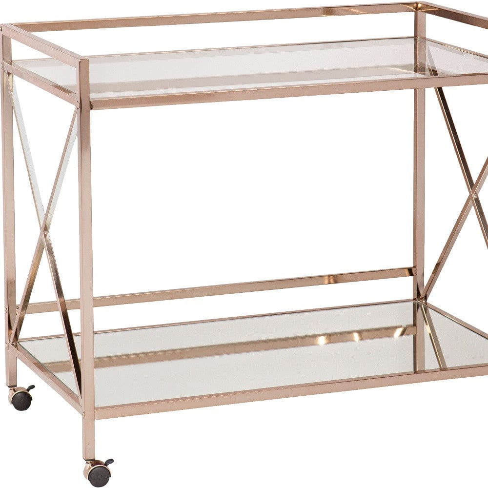 Gold Metal And Glass Rolling Bar Cart - Homeroots