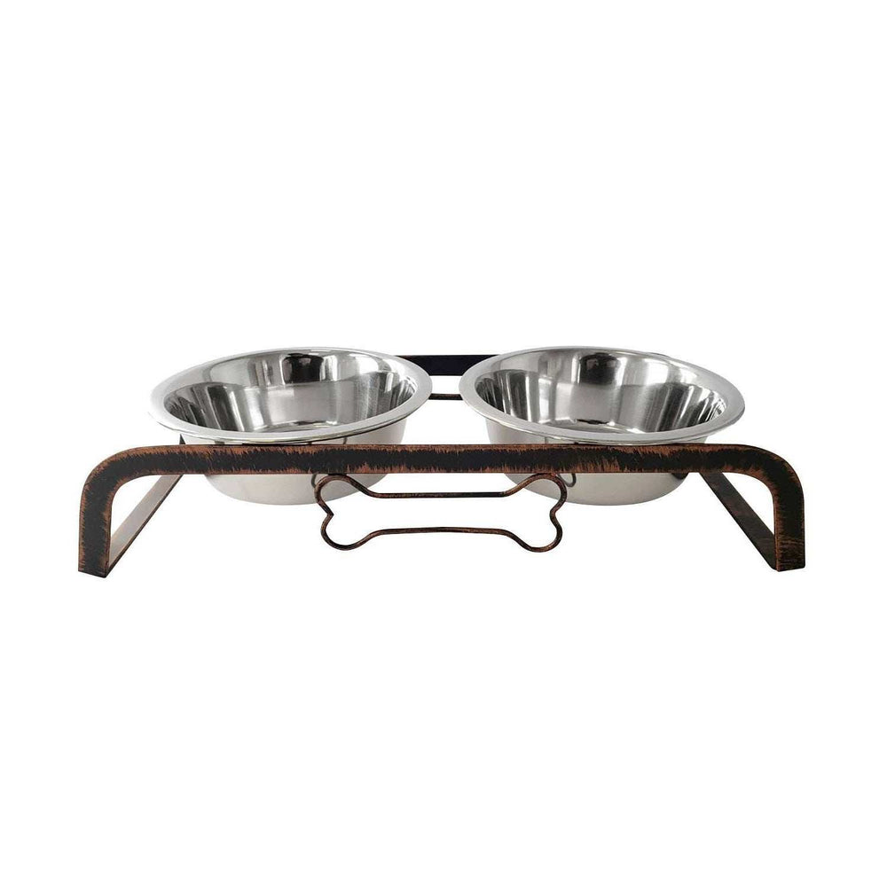 Rustic Elevated 32oz Two Bowl Dog Feeding Station - Homeroots - Flyclothing LLC