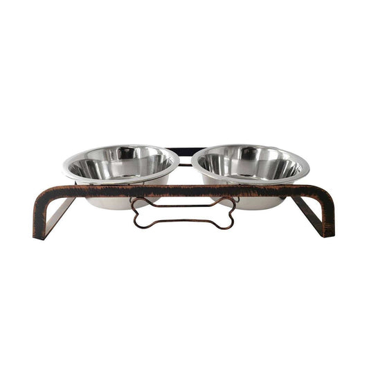 Rustic Elevated 32oz Two Bowl Dog Feeding Station - Homeroots - Flyclothing LLC