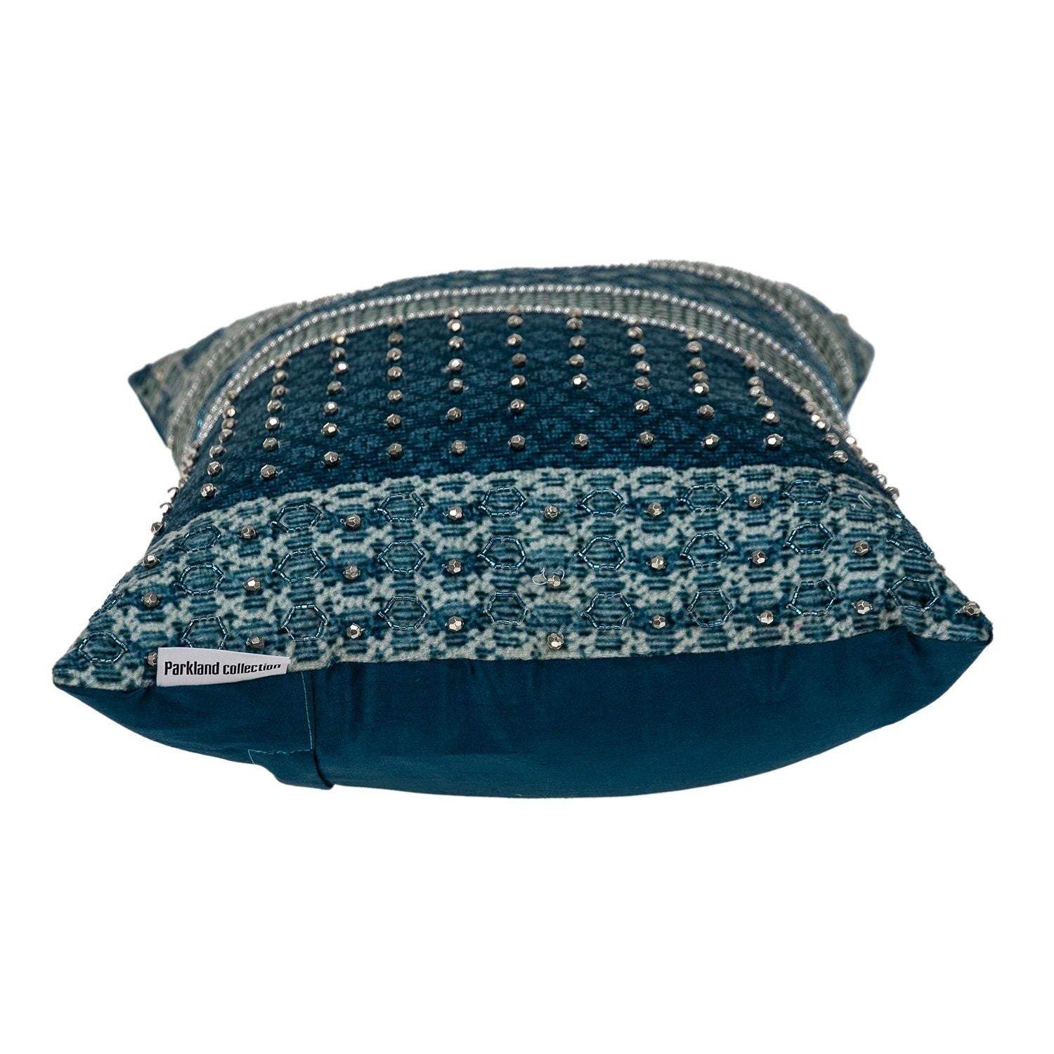 Blue and Aqua Beaded Embroidered Decorative Throw Pillow - Homeroots - Flyclothing LLC