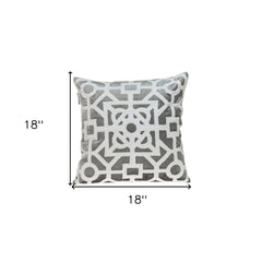18" Gray and White Velvet Throw Pillow