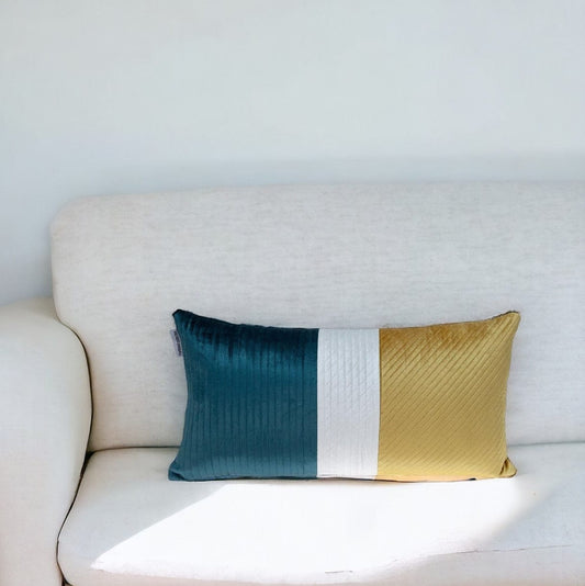 12" X 24" Sea Green Striped Velvet Throw Pillow - Homeroots