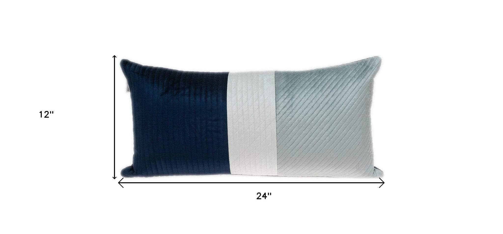 12" X 24" Navy Blue Striped Velvet Throw Pillow - Homeroots - Flyclothing LLC
