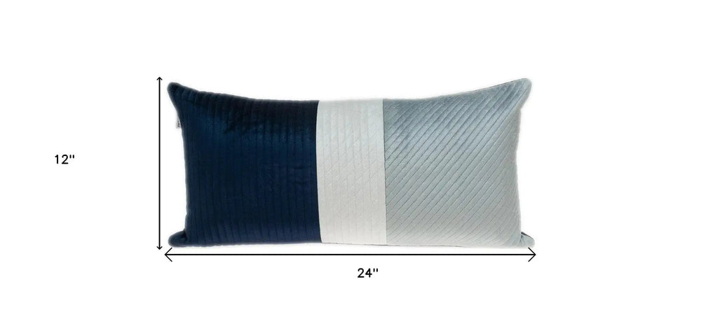 12" X 24" Navy Blue Striped Velvet Throw Pillow - Homeroots - Flyclothing LLC