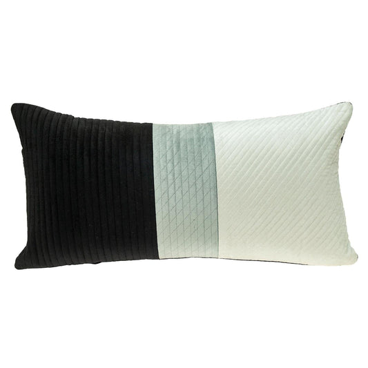12" X 24" Black and White Striped Velvet Throw Pillow - Homeroots