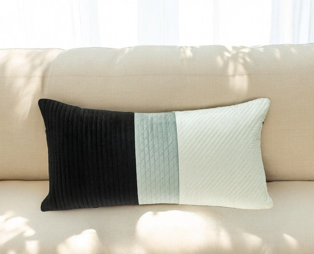 12" X 24" Black and White Striped Velvet Throw Pillow - Homeroots - Flyclothing LLC