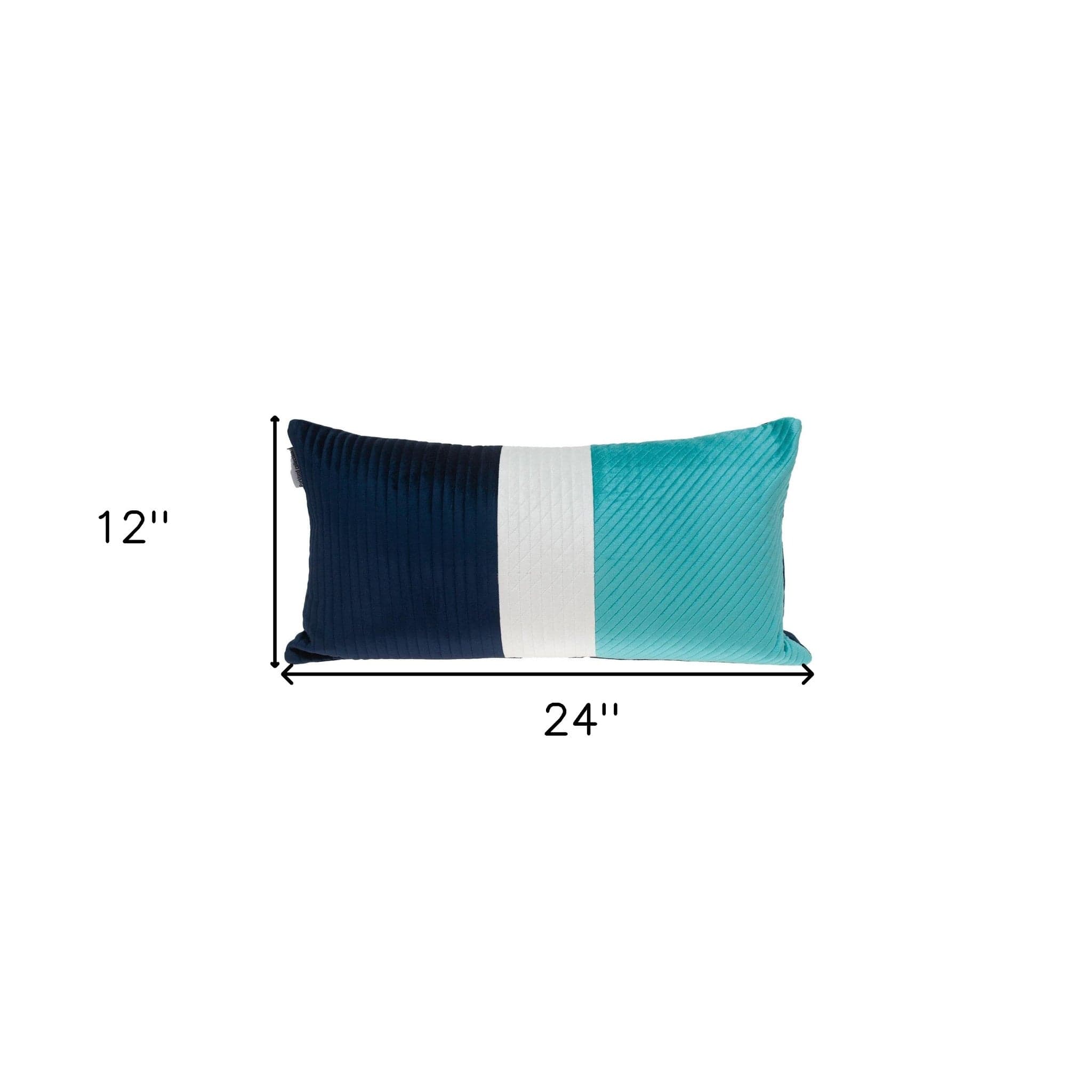 12" X 24" Navy Blue Striped Velvet Throw Pillow - Homeroots - Flyclothing LLC