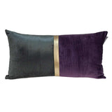 Dark Grey Gold and Purple Tufted Velvet Lumbar Pillow - Homeroots