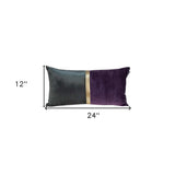 Dark Grey Gold and Purple Tufted Velvet Lumbar Pillow - Homeroots