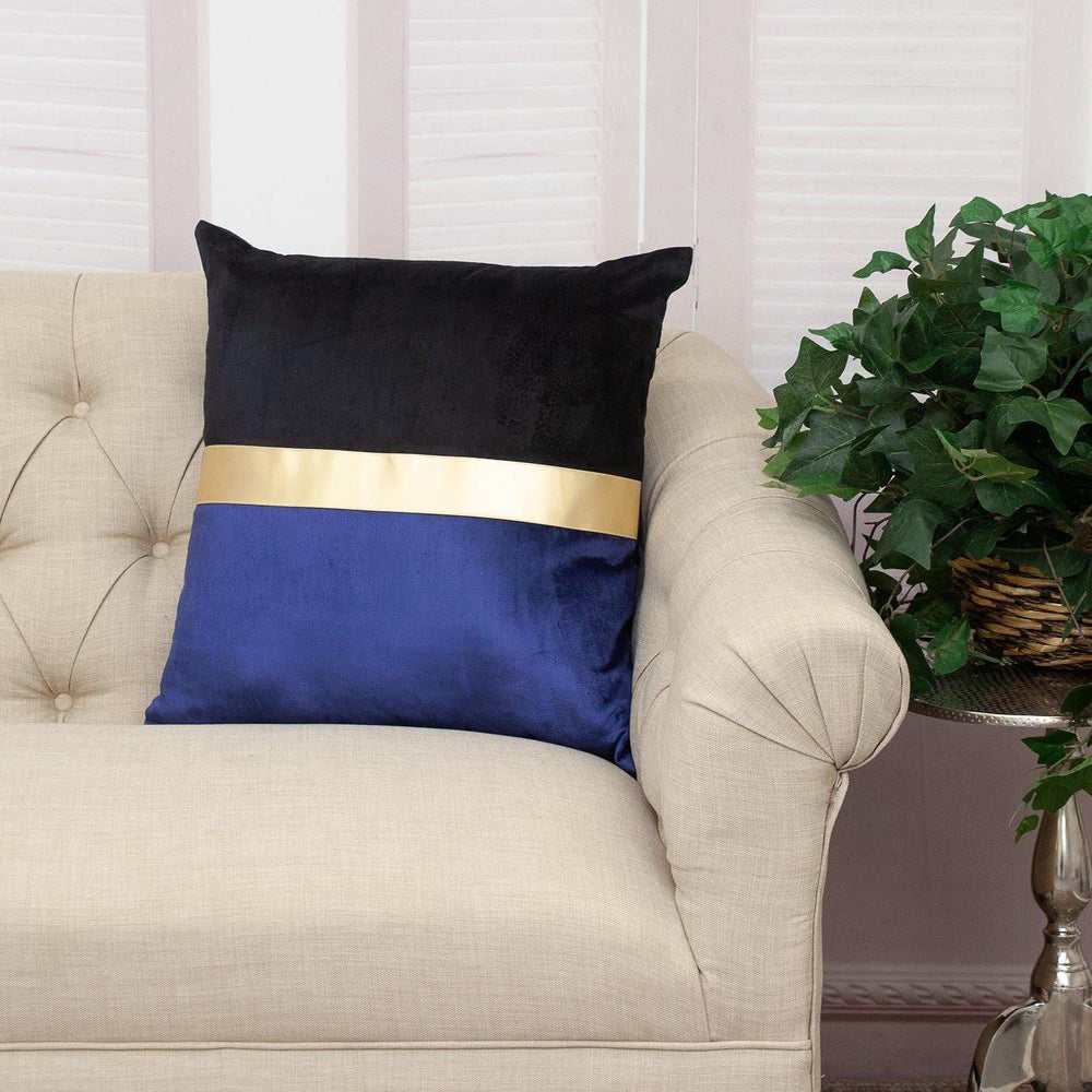 Black Gold and Blue Tufted Velvet Square Pillow - Homeroots - Flyclothing LLC