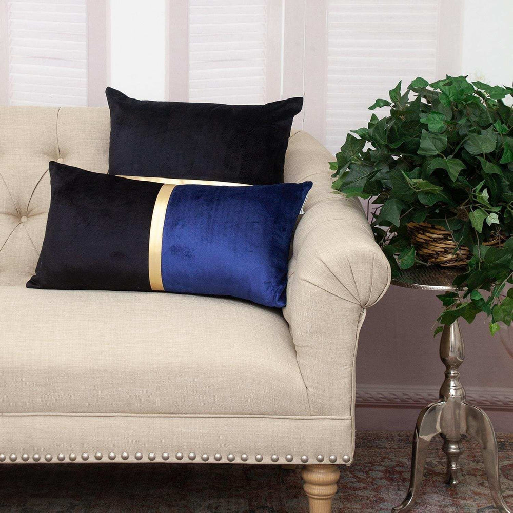 Black Gold and Blue Tufted Velvet Square Pillow - Homeroots - Flyclothing LLC