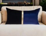 12" X 24" Black Blue and Gold Striped Velvet Throw Pillow - Homeroots