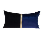 12" X 24" Black Blue and Gold Striped Velvet Throw Pillow - Homeroots