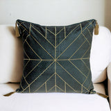 Charcoal and Gold Geo Velvet Throw Pillow with Gold Tassels - Homeroots