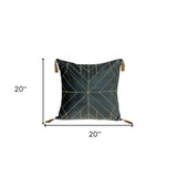 Charcoal and Gold Geo Velvet Throw Pillow with Gold Tassels - Homeroots