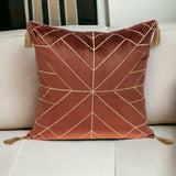 Burnt Orange and Gold Geo Velvet Throw Pillow with Gold Tassels - Homeroots