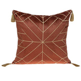 Burnt Orange and Gold Geo Velvet Throw Pillow with Gold Tassels - Homeroots
