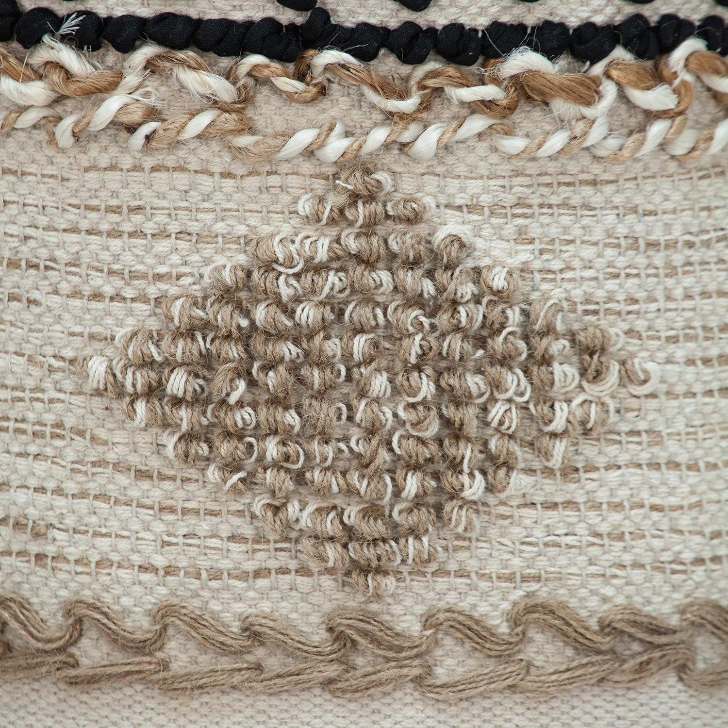 16" Beige Jute And Brown Round Abstract Ottoman - Homeroots - Flyclothing LLC