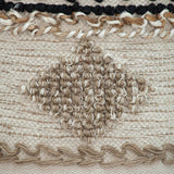 16" Beige Jute And Brown Round Abstract Ottoman - Homeroots