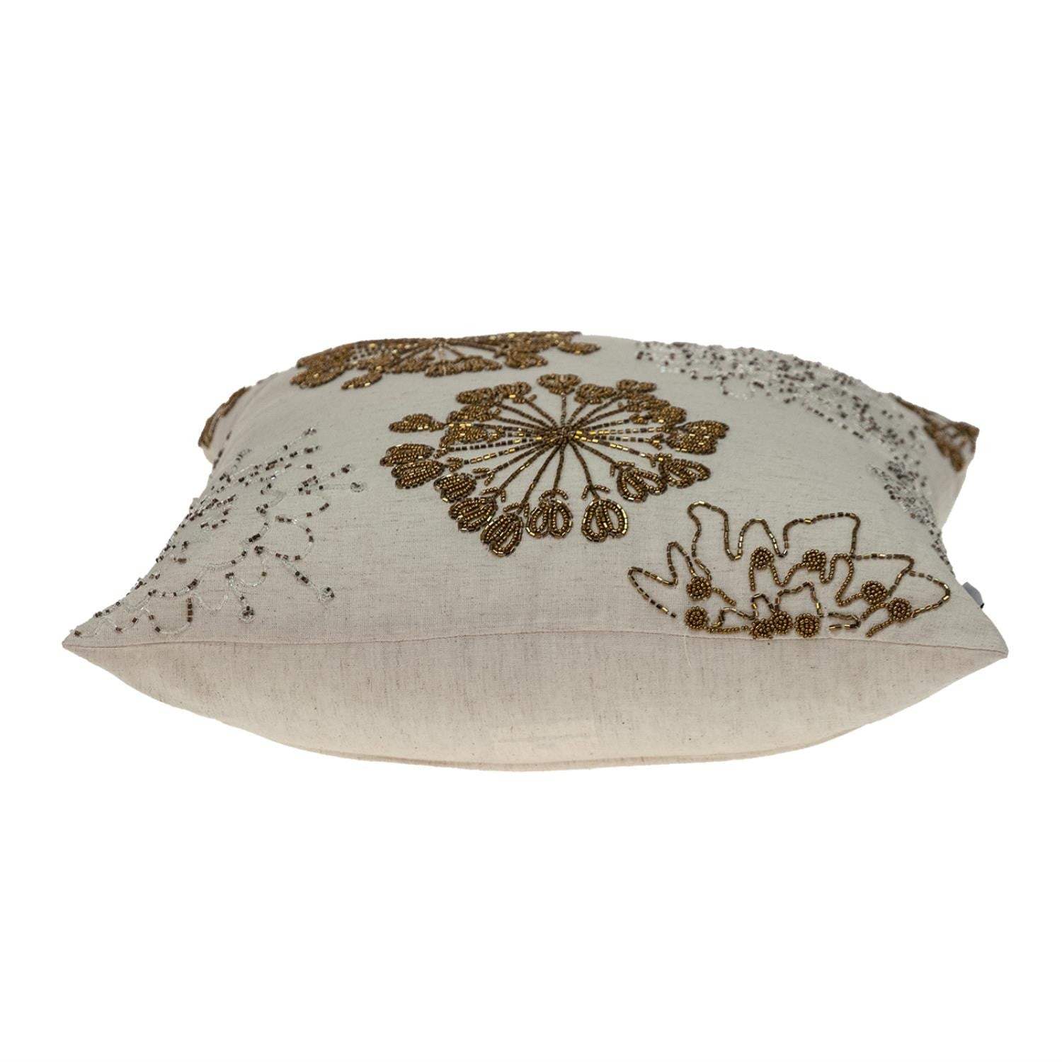 Natural and Golden Metallic Beaded Decorative Throw Pillow - Homeroots - Flyclothing LLC