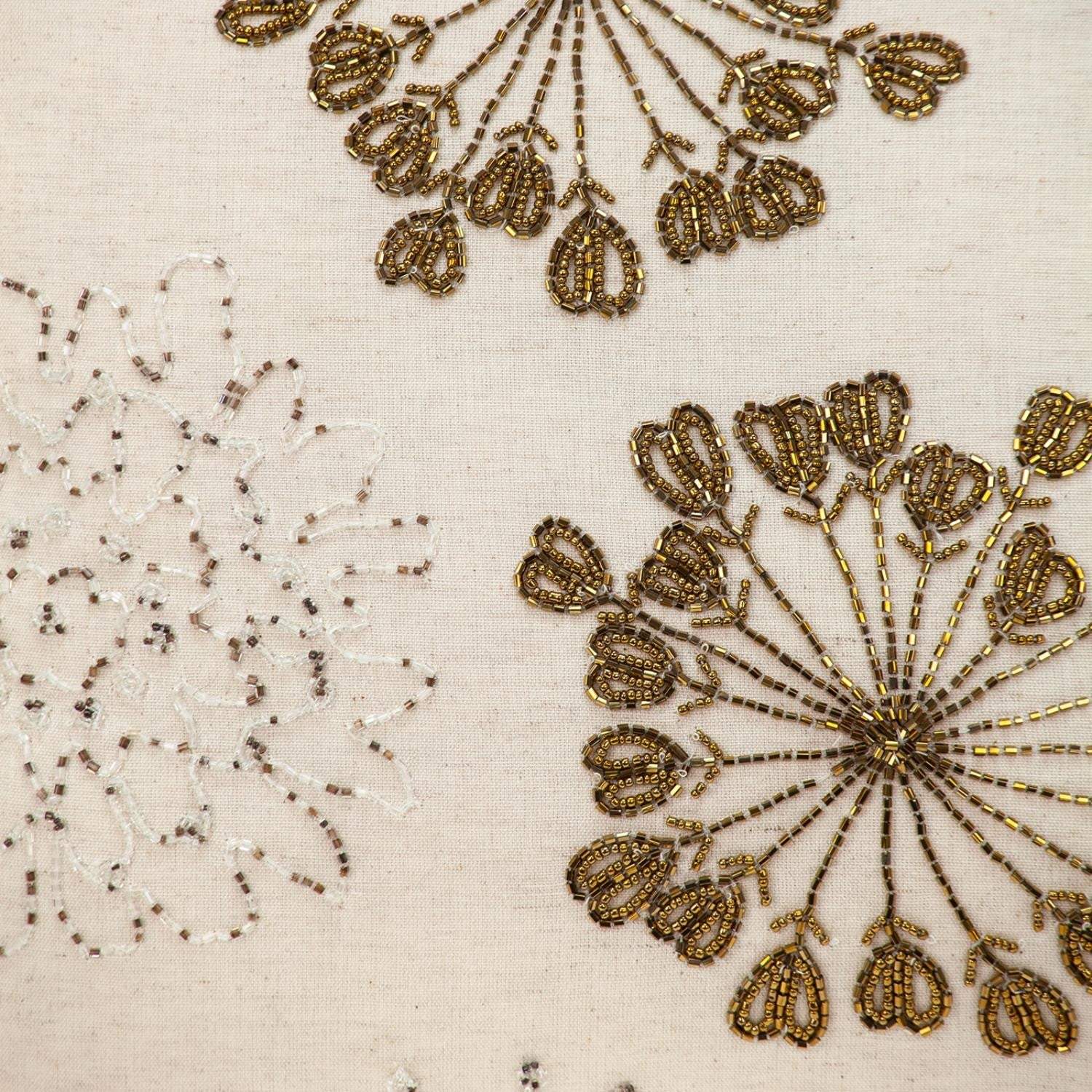 Natural and Golden Metallic Beaded Decorative Throw Pillow - Homeroots - Flyclothing LLC