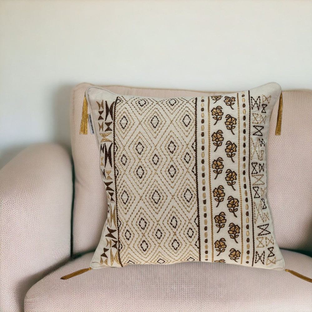20" Beige Cotton Blend Throw Pillow - Homeroots