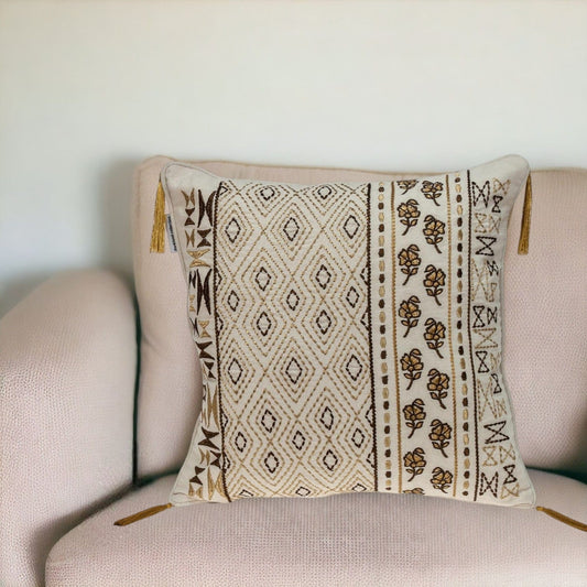 20" Beige Cotton Blend Throw Pillow - Homeroots
