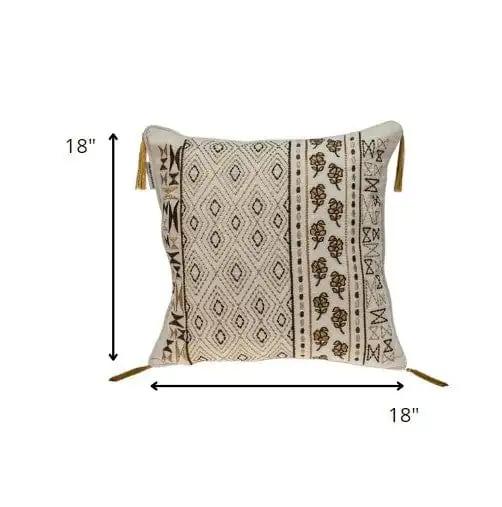 20" Beige Cotton Blend Throw Pillow - Homeroots - Flyclothing LLC