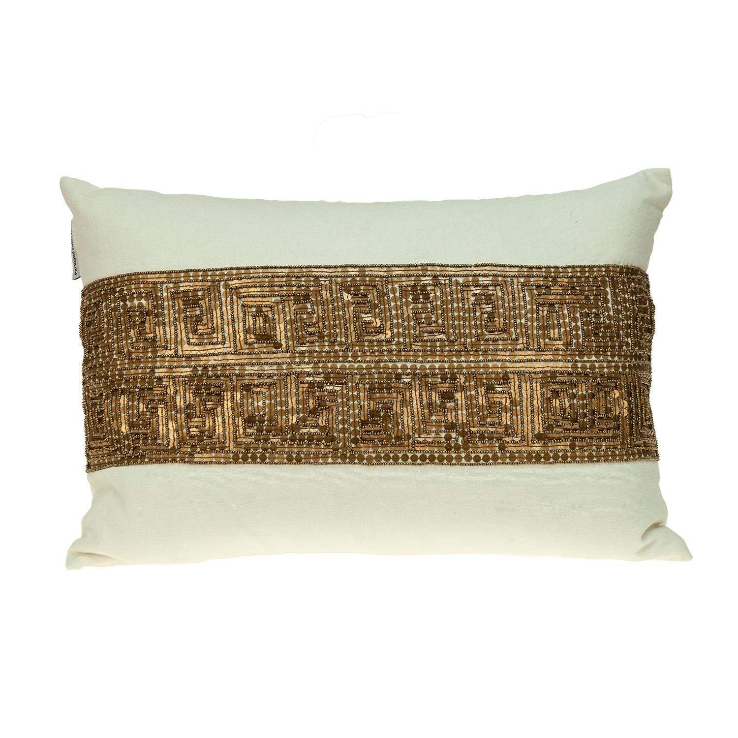 Glam Off White with Golden Sequins Lumbar Throw Pillow - Homeroots - Flyclothing LLC