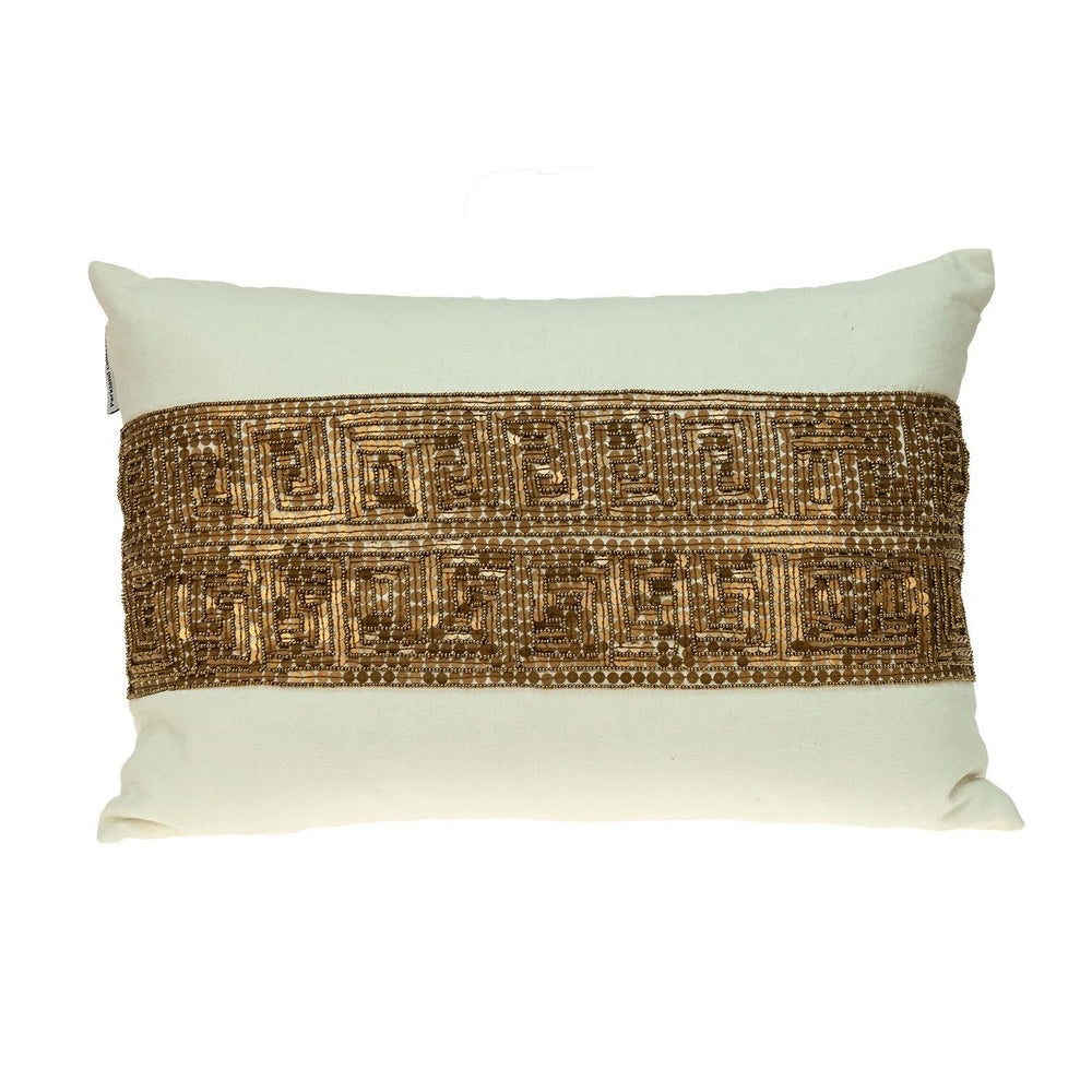 Glam Off White with Golden Sequins Lumbar Throw Pillow - Homeroots