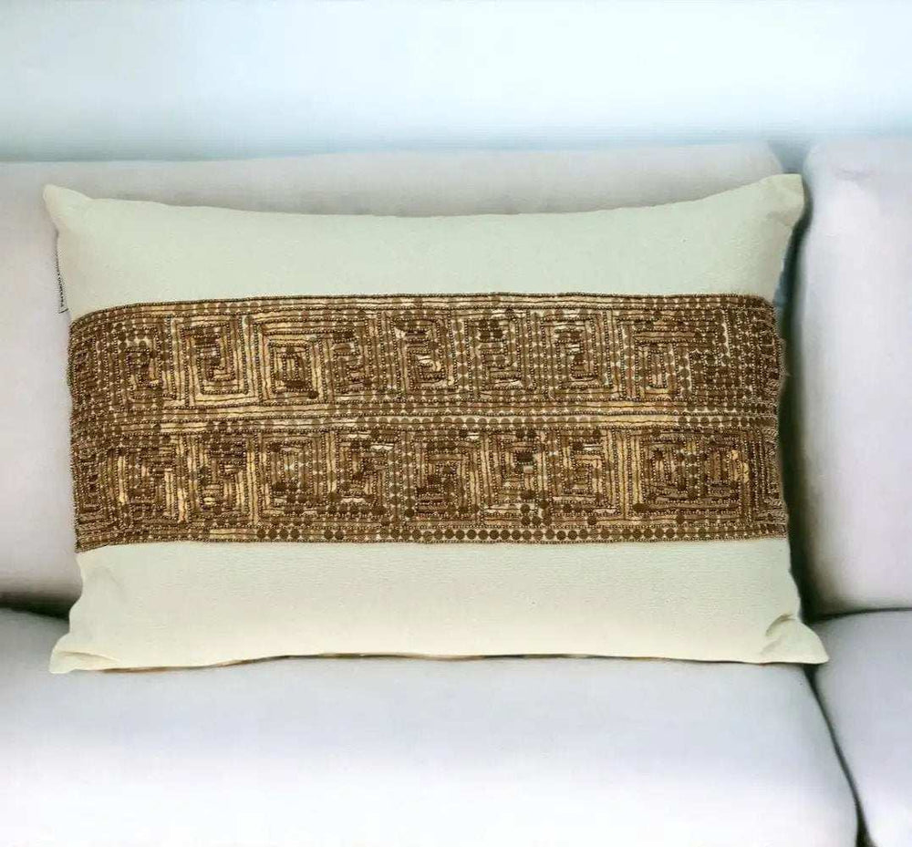 Glam Off White with Golden Sequins Lumbar Throw Pillow - Homeroots - Flyclothing LLC