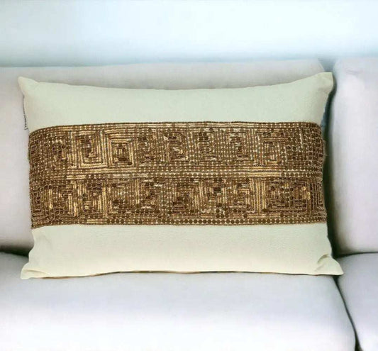 Glam Off White with Golden Sequins Lumbar Throw Pillow - Homeroots - Flyclothing LLC
