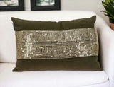 Glam Olive with Gold Sequins Lumbar Throw Pillow - Homeroots