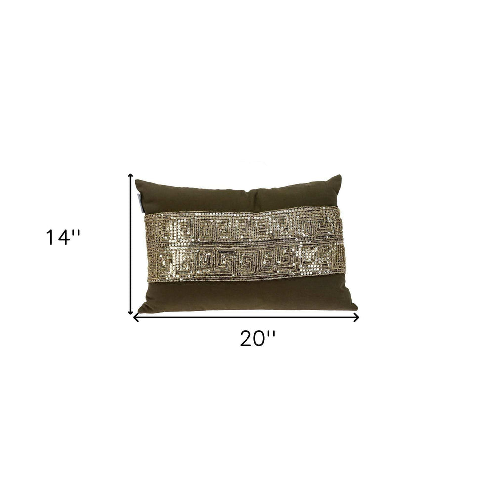 Glam Olive with Gold Sequins Lumbar Throw Pillow - Homeroots - Flyclothing LLC