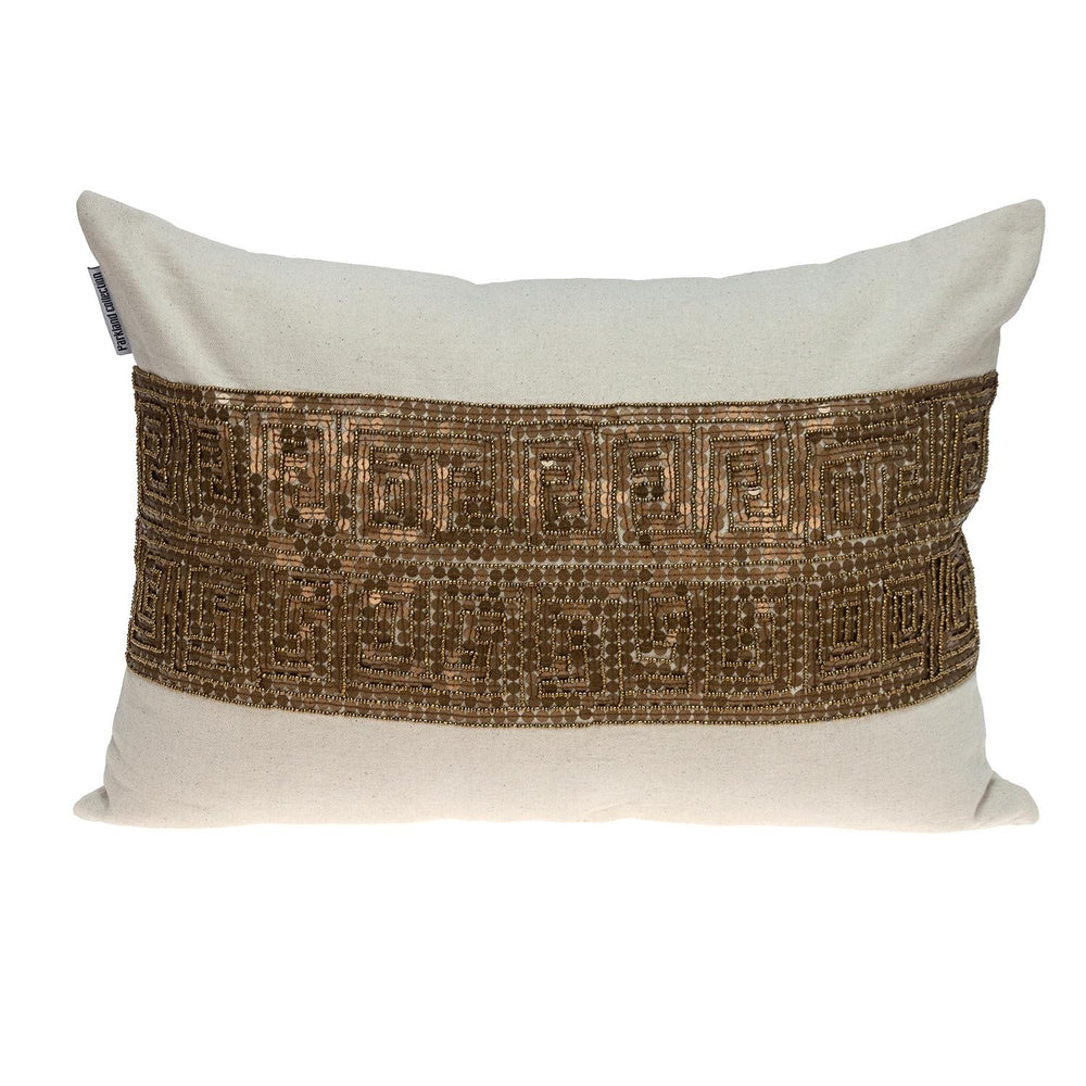 Glam Beige with Golden Sequins Lumbar Throw Pillow - Homeroots