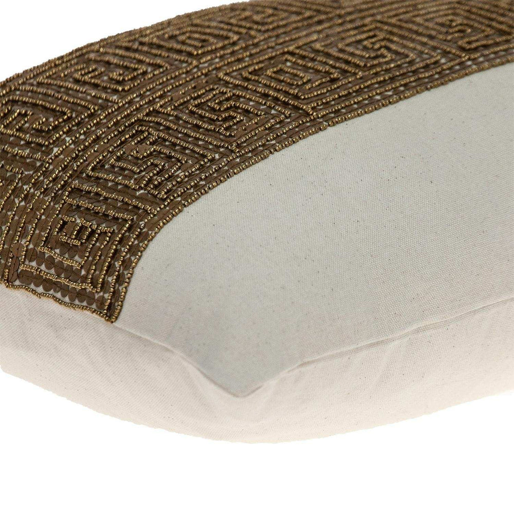 Glam Beige with Golden Sequins Lumbar Throw Pillow - Homeroots - Flyclothing LLC