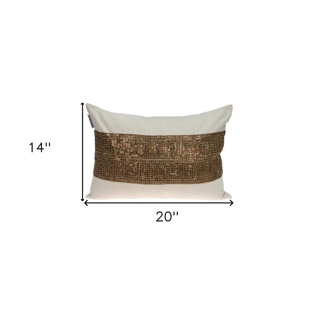 Glam Beige with Golden Sequins Lumbar Throw Pillow - Homeroots - Flyclothing LLC